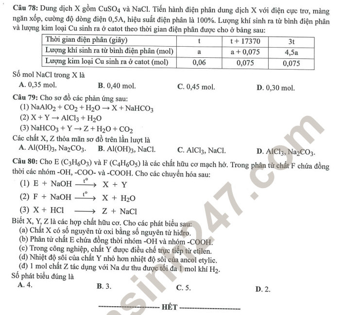 Huong dan giai de minh hoa mon Hoa tot nghiep THPT 2023