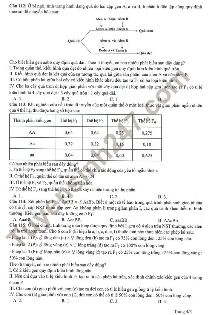 Huong dan giai de minh hoa mon Sinh tot nghiep THPT 2023
