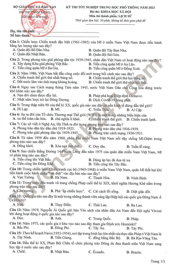 Huong dan giai de minh hoa mon Su tot nghiep THPT 2023