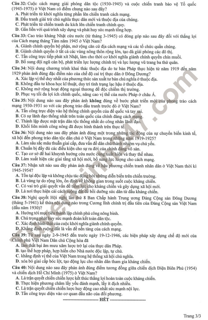 Huong dan giai de minh hoa mon Su tot nghiep THPT 2023