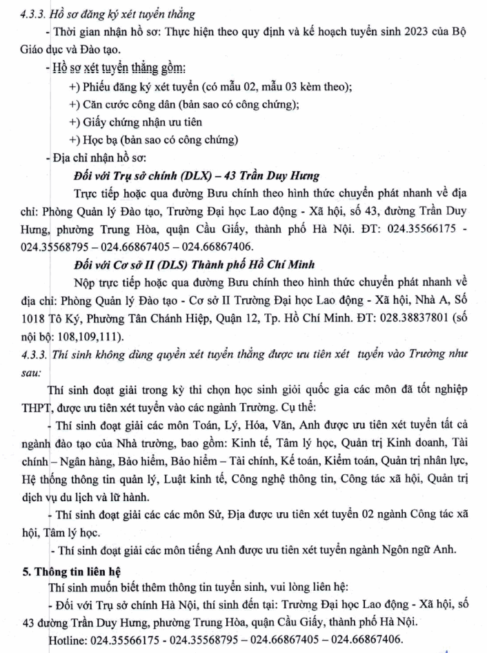 Thong tin tuyen sinh Dai hoc Lao dong xa hoi 2023