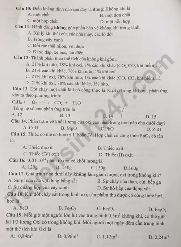 De thi giua ki 2 lop 8 mon Hoa 2023 - Hoai Duc