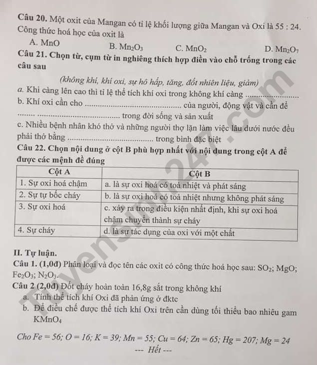 De thi giua ki 2 lop 8 mon Hoa 2023 - Hoai Duc