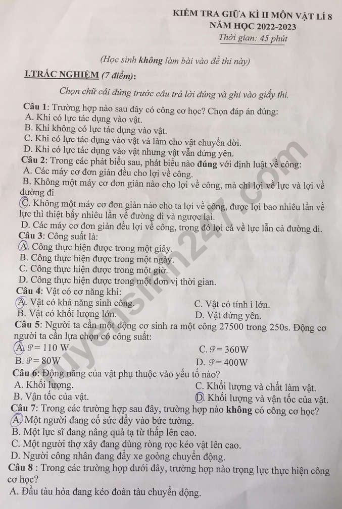 De thi giua ki 2 mon Ly lop 8 nam 2023 - Hoai Duc