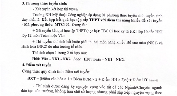 Dai hoc My thuat Cong nghiep tuyen sinh nam 2023