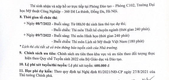 Dai hoc My thuat Cong nghiep tuyen sinh nam 2023