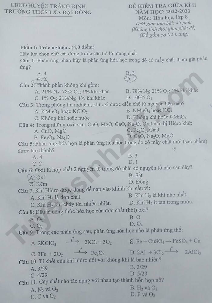 De giua ki 2 lop 8 mon Hoa 2023 - THCS 1 Xa Dai Dong