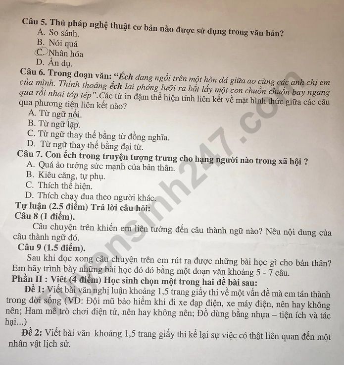 De thi giua ki 2 lop 7 mon Van 2023 - THCS Cat Linh