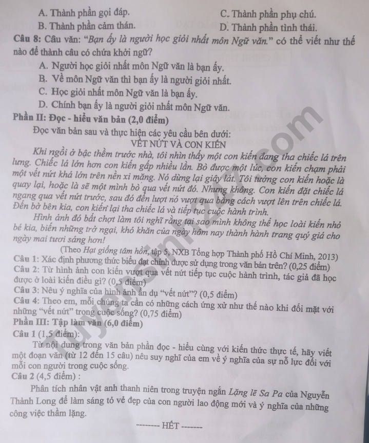 De thi giua ki 2 lop 9 mon Van 2023 - Phong GD Giao Thuy