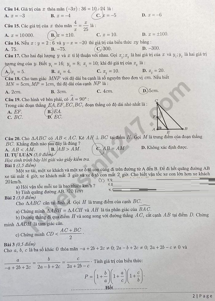 De thi giua ki 2 mon Toan lop 7 nam 2023 - THCS Giang Vo (Co dap an)