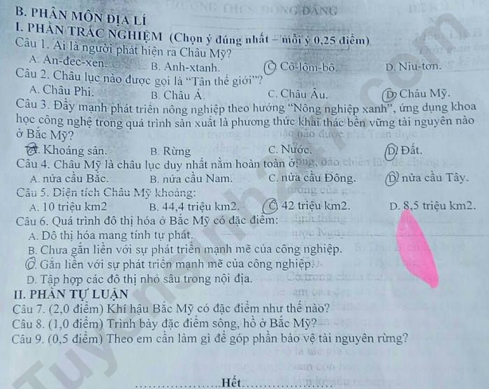 De thi giua hoc ki 2 mon Su - Dia lop 7 THCS Dong Dang 2023
