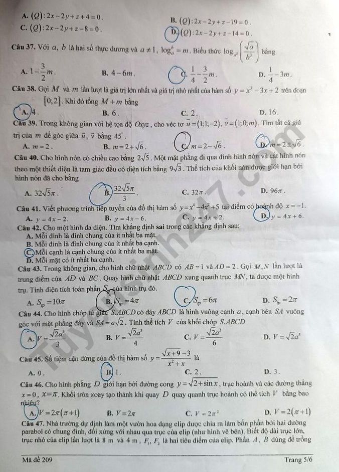 De thi giua ki 2 mon Toan lop 12 - THPT Nhan Chinh 2023