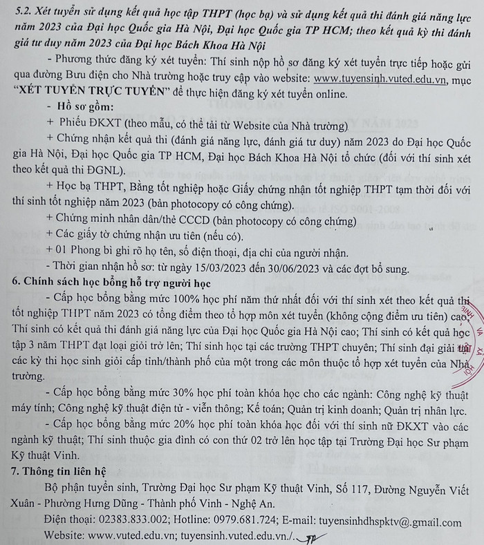 Thong tin tuyen sinh Dai hoc Su pham ky thuat Vinh 2023