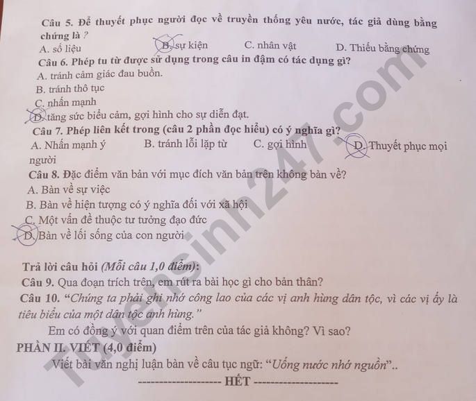 De thi giua ki 2 mon Van lop 7 - THCS Nguyen Thi Minh Khai 2023