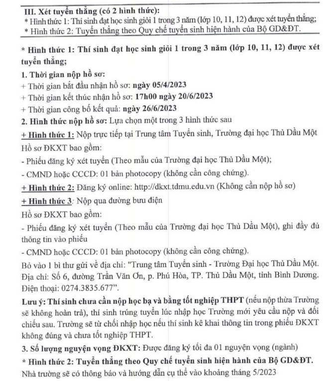 Dai hoc Thu Dau Mot cong bo thong tin tuyen sinh 2023
