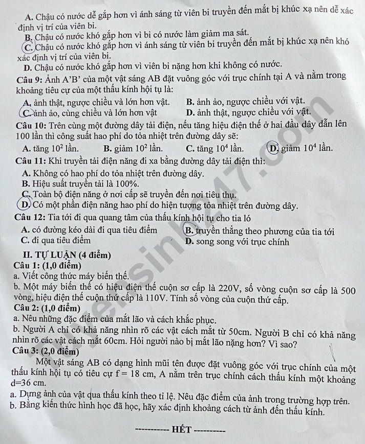 De thi ki 2 lop 9 mon Ly 2023 - So GD Bac Lieu