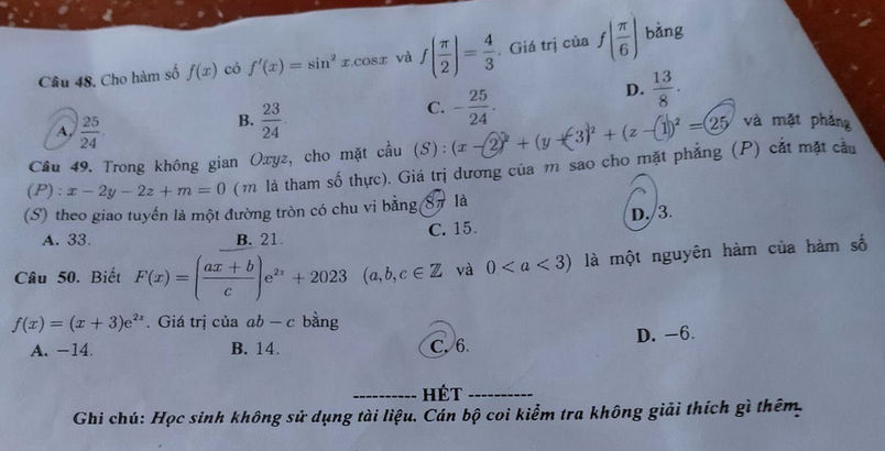 De thi ki 2 lop 12 mon Toan nam 2023 - So GD Can Tho