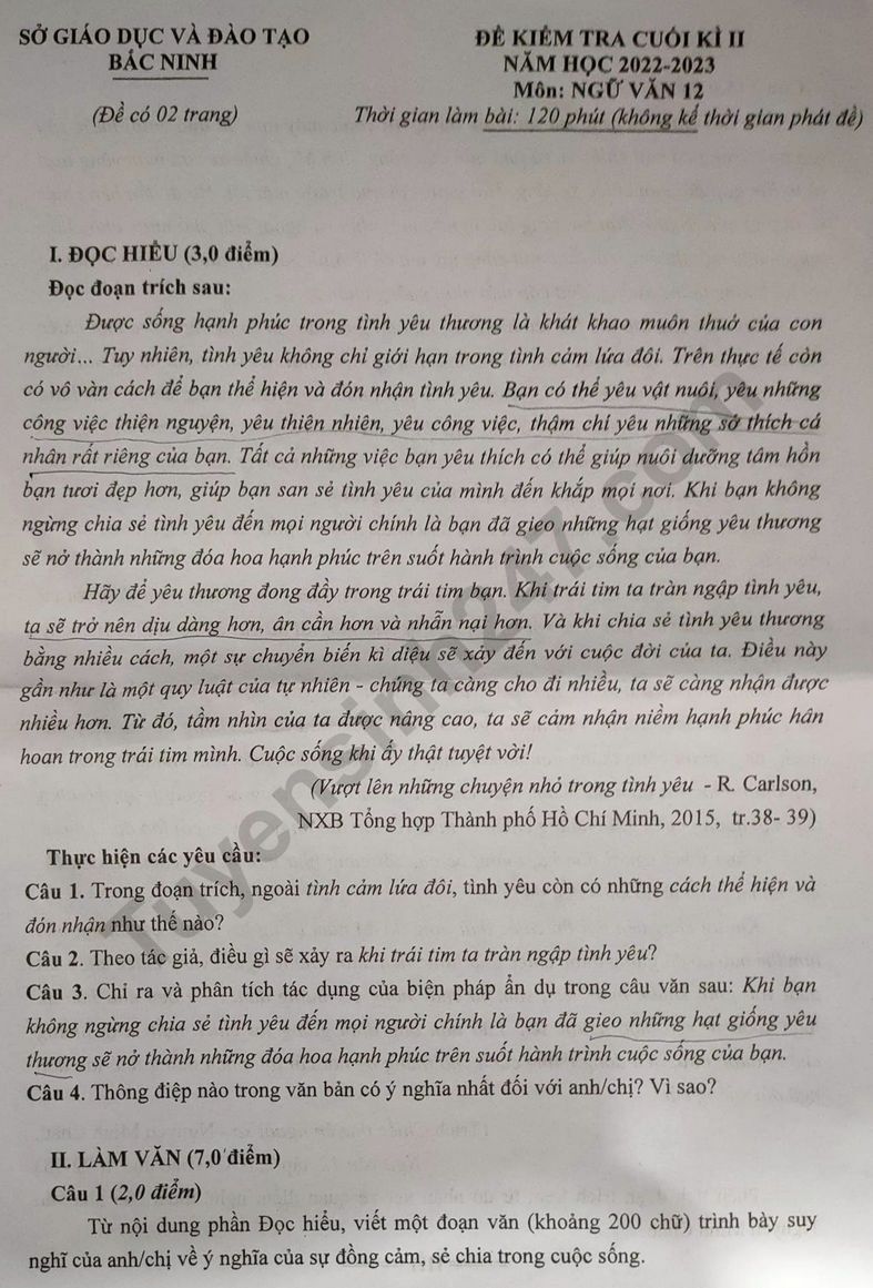De thi ki 2 lop 12 mon Van nam 2023 - So GD Bac Ninh