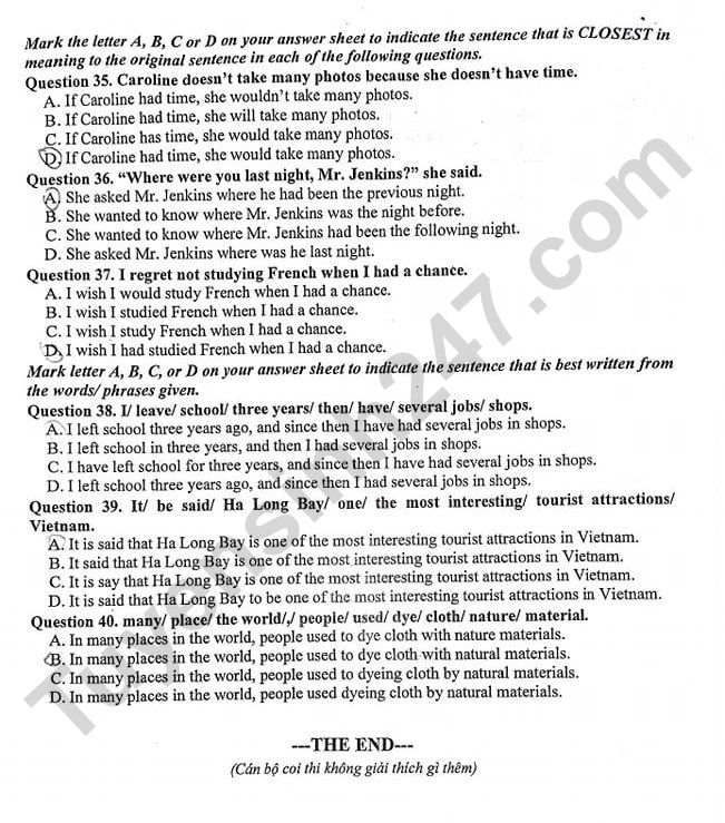 De thi ki 2 mon Anh lop 9 nam 2023 - Phong GD Cau Giay