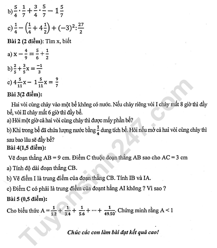 De thi ki 2 lop 6 mon Toan 2023 - THCS Nguyen Truong To (Co dap an)