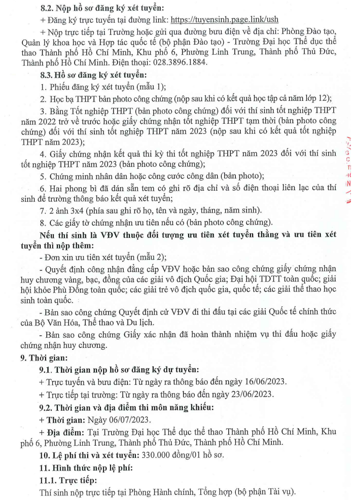 Phuong thuc tuyen sinh Dai hoc The duc the thao TPHCM 2023