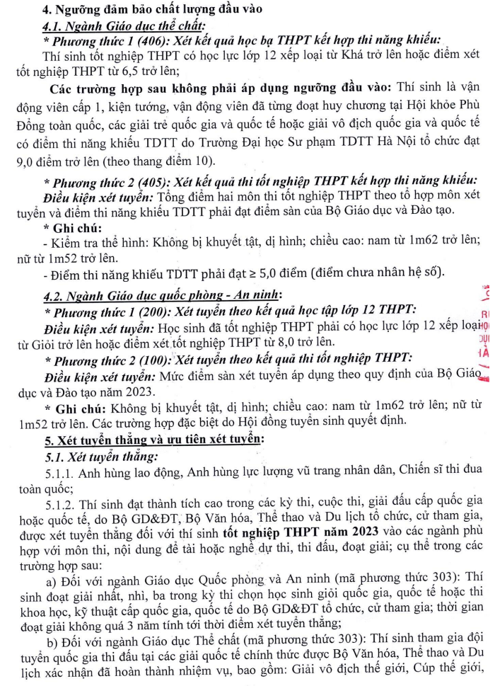 Thong tin tuyen sinh DH Su pham The duc The thao Ha Noi 2023