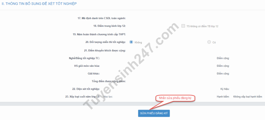 Huong dan sua phieu dang ky du thi tot nghiep THPT 2023