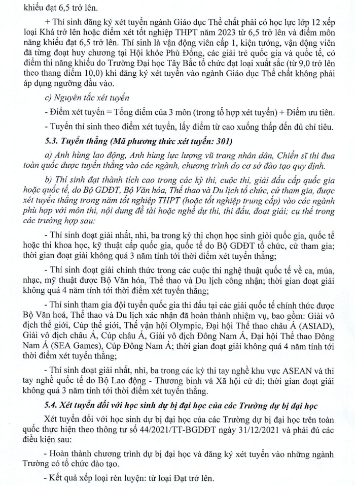 Phuong an tuyen sinh Dai hoc Tay Bac nam 2023