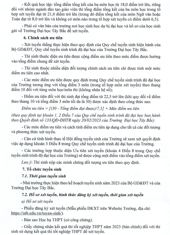Phuong an tuyen sinh Dai hoc Tay Bac nam 2023