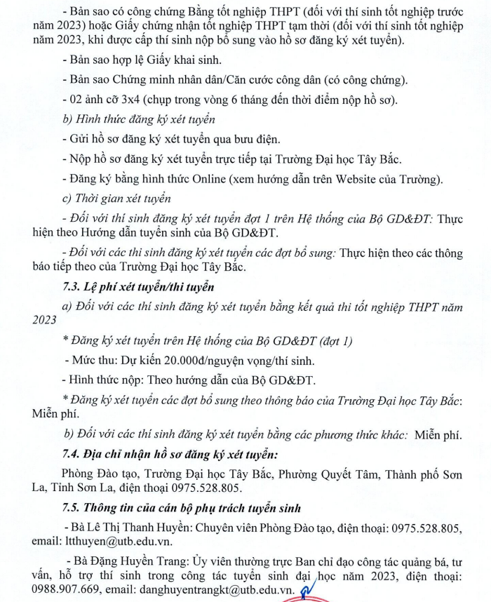 Phuong an tuyen sinh Dai hoc Tay Bac nam 2023