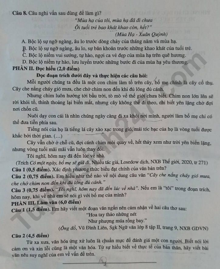 De thi ki 2 lop 8 mon Van 2023 - Phong GD Truc Ninh
