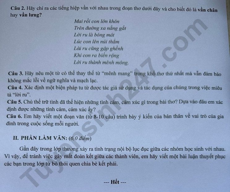De thi ki 2 mon Van lop 10 nam 2023 - THPT Trung Vuong