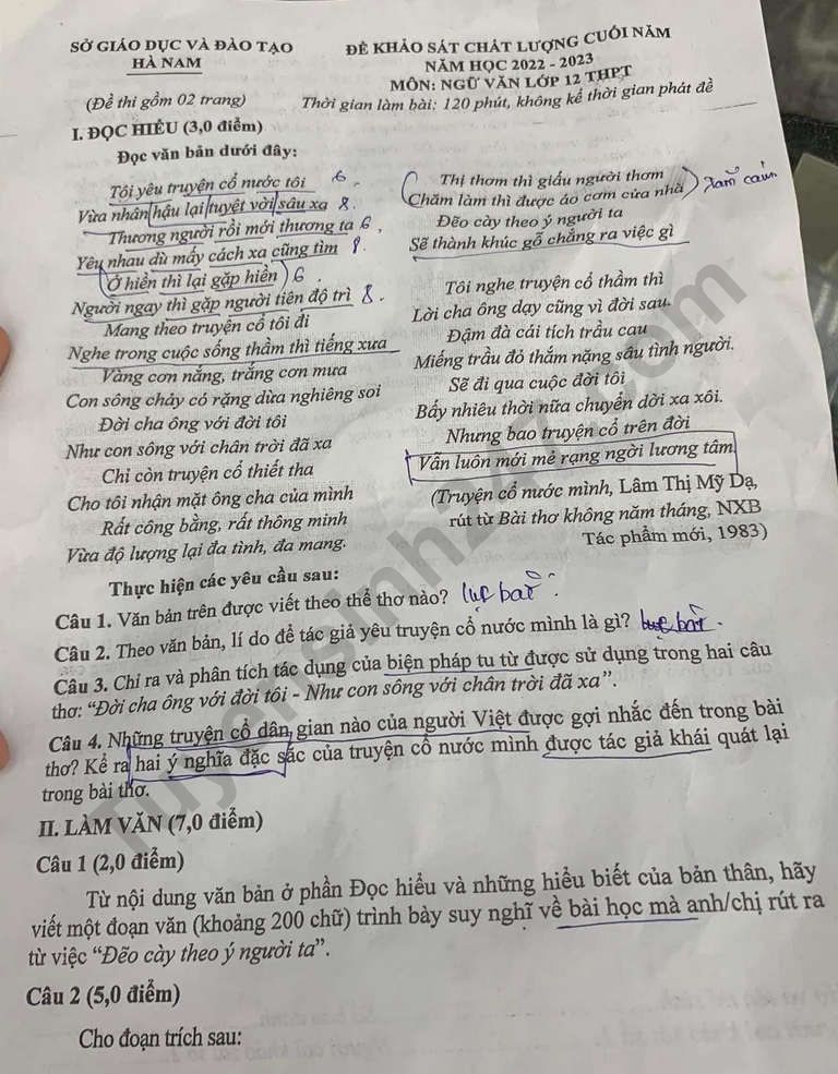 De thi ki 2 lop 12 mon Van 2023 - So GD Ha Nam