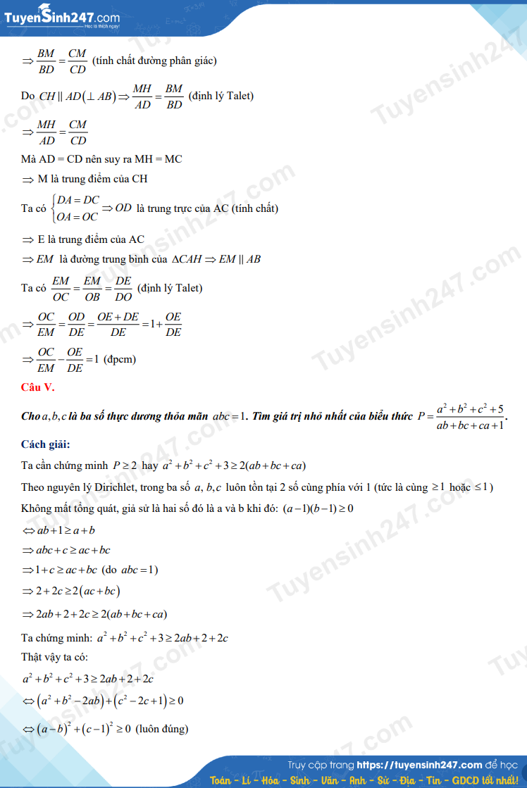 De tuyen sinh vao lop 10 THPT Chuyen Lam Son mon Toan 2023 - Co dap an