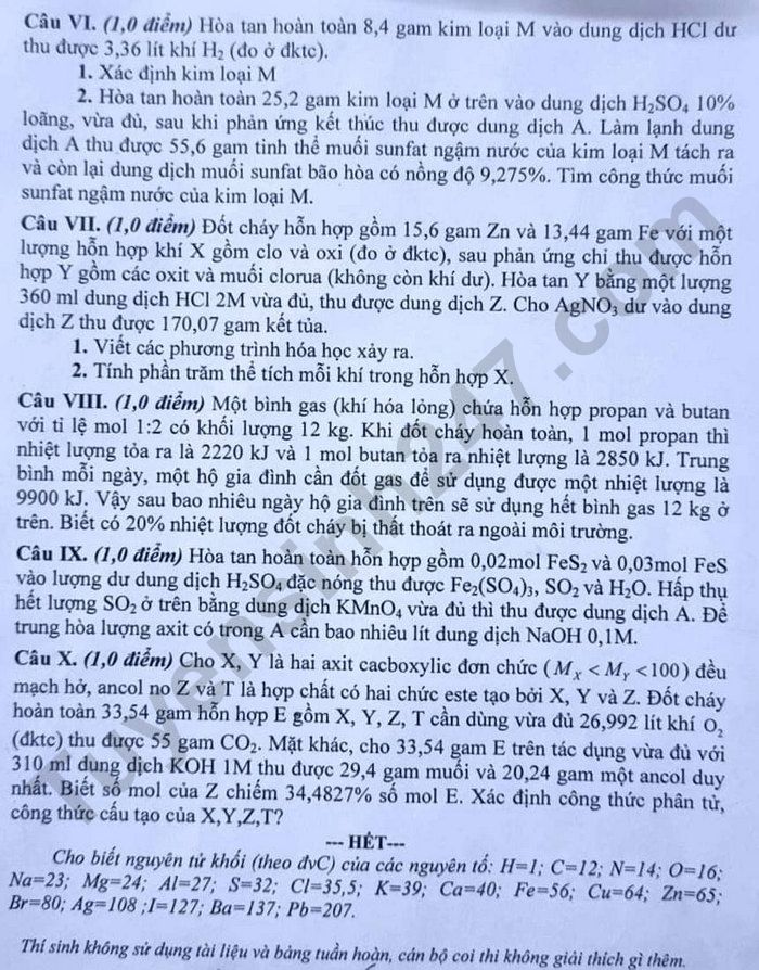 De thi vao lop 10 THPT chuyen Bien Hoa 2023 - mon Hoa chuyen