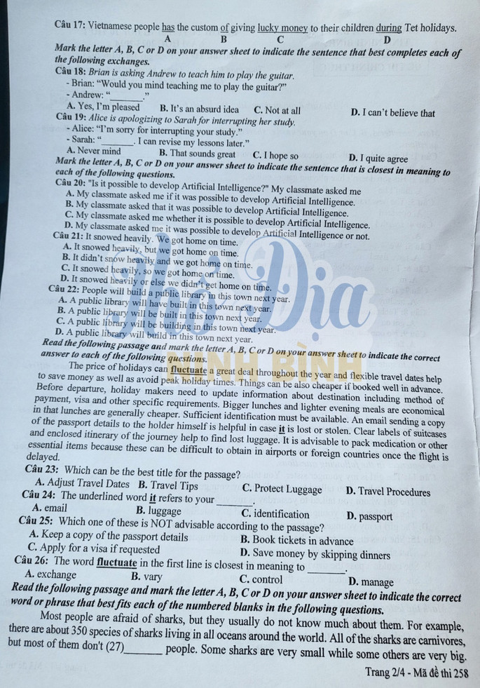 De tuyen sinh vao lop 10 Ninh Binh mon to hop 2023 - Co dap an