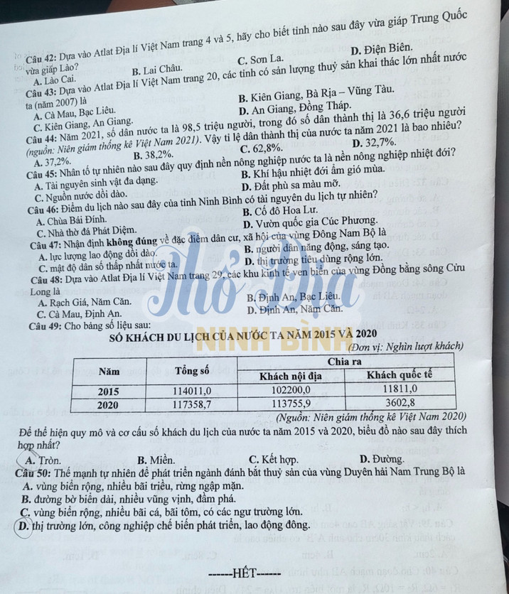 De tuyen sinh vao lop 10 Ninh Binh mon to hop 2023 - Co dap an