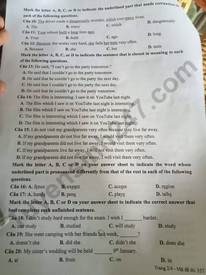 De thi vao lop 10 tinh Tay Ninh mon Anh 2023 - Co dap an