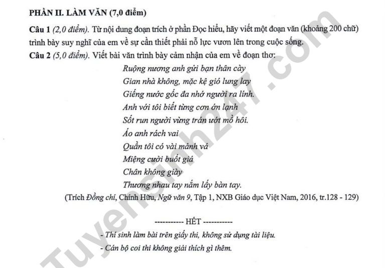 Dap an de thi vao lop 10 mon Van 2023 - Hai Phong