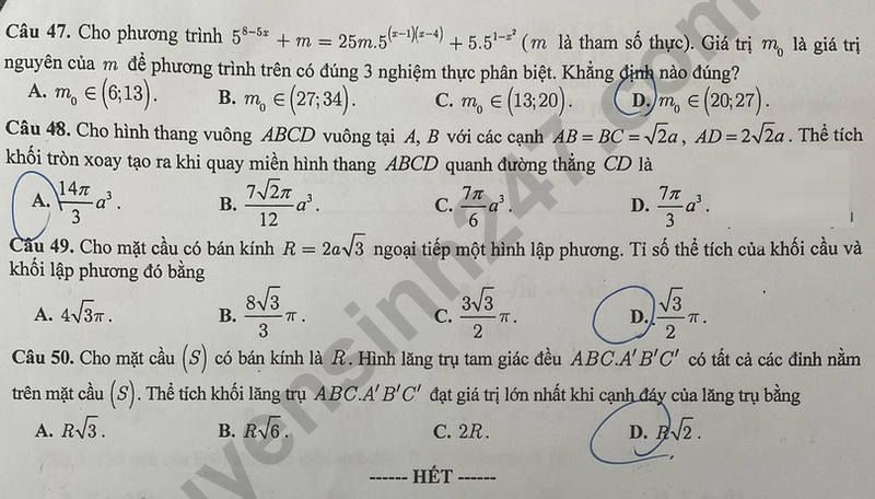 De thi ki 1 lop 12 mon Toan 2023 - So GD Bac Ninh