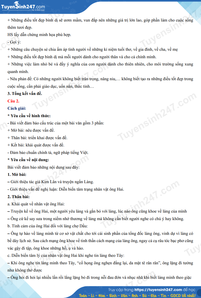 Dap an de thi vao lop 10 mon Van - Tuyen Quang 2024