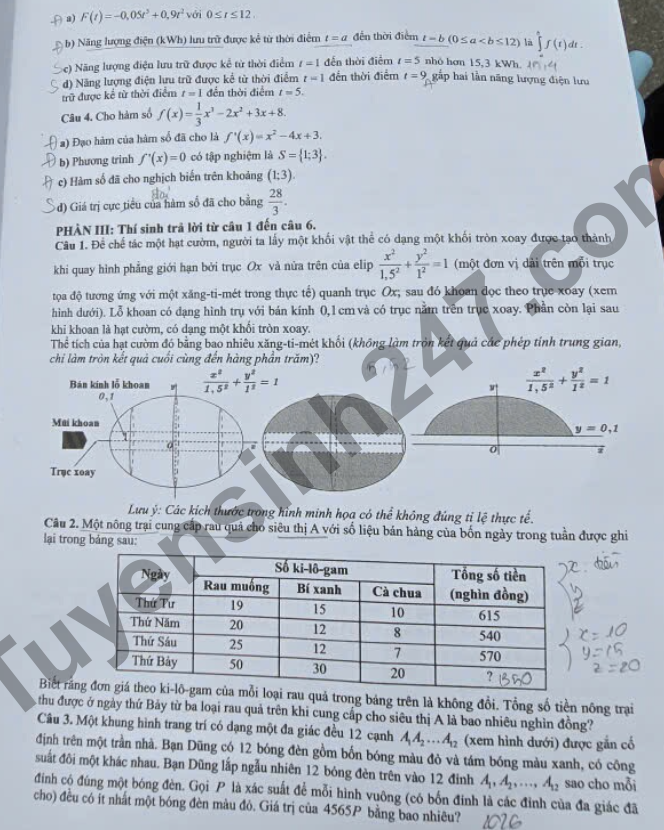 Dap an de thi tot nghiep THPT 2026 mon Toan - Ma de 0106