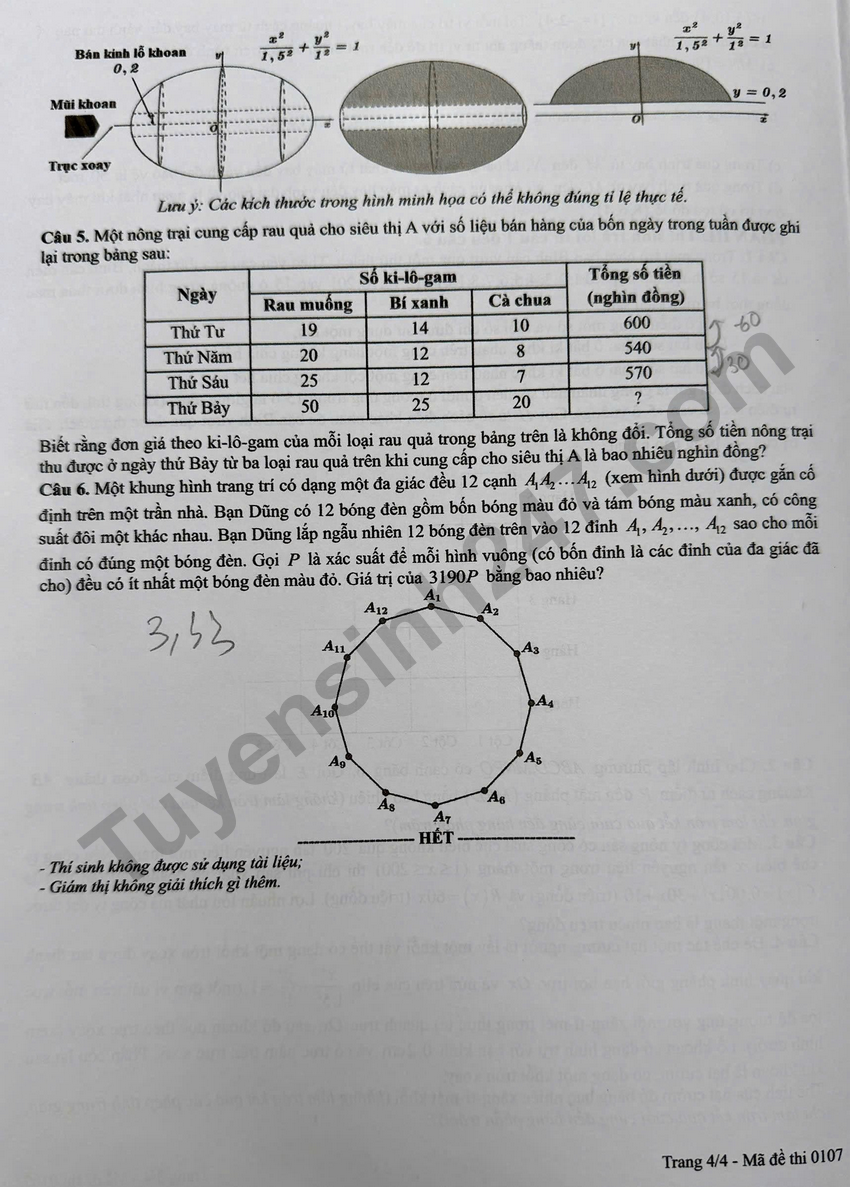 De thi va dap an de thi tot nghiep THPT 2026 mon Toan - Ma de 0107