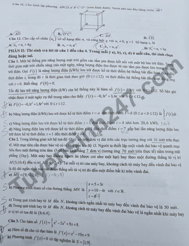 Dap an de thi tot nghiep THPT 2026 mon Toan - Ma de 0111