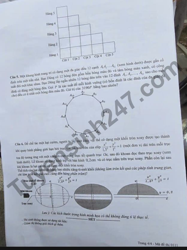 Dap an de thi tot nghiep THPT 2026 mon Toan - Ma de 0111