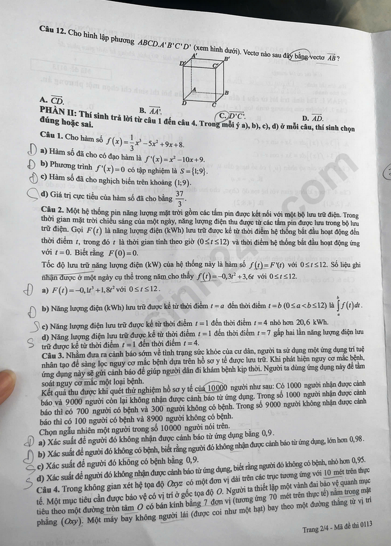 Tron bo dap an de thi tot nghiep THPT 2026 mon Toan - Ma de 0113