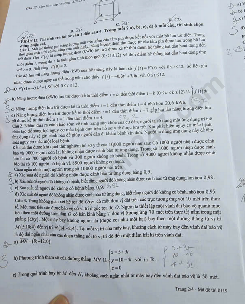 Dap an de thi tot nghiep THPT 2026 mon Toan ma de 0119 chi tiet nhat