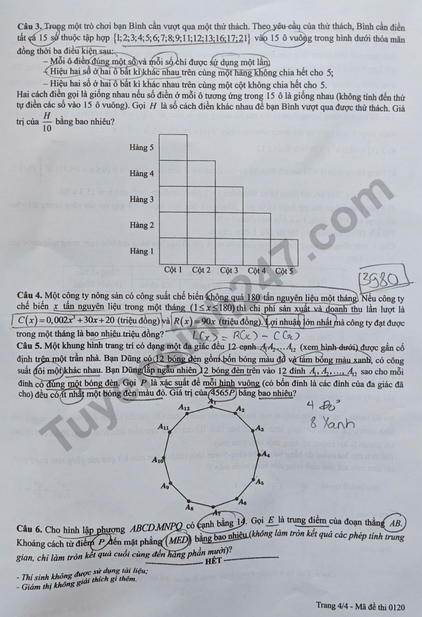 Cap nhat dap an de thi tot nghiep THPT 2026 mon Toan - Ma de 0120