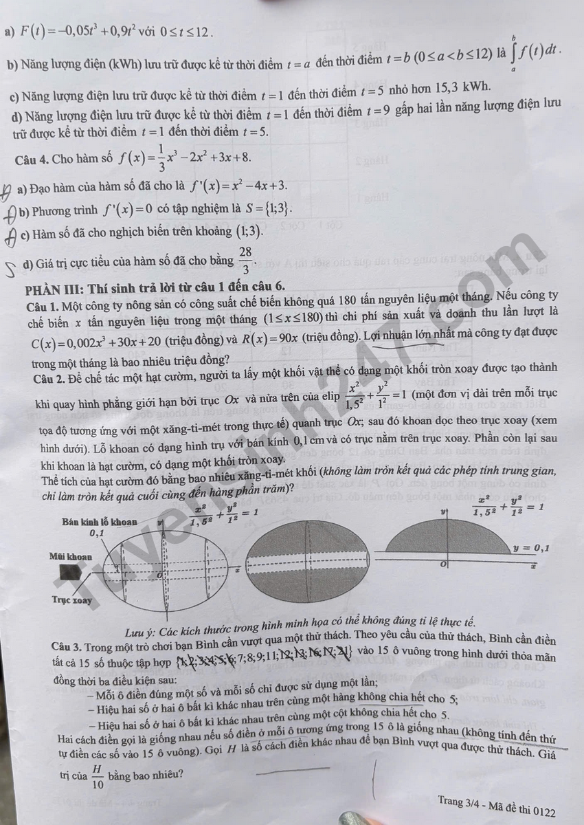 Tra cuu dap an de thi tot nghiep THPT 2026 mon Toan ma de 0122