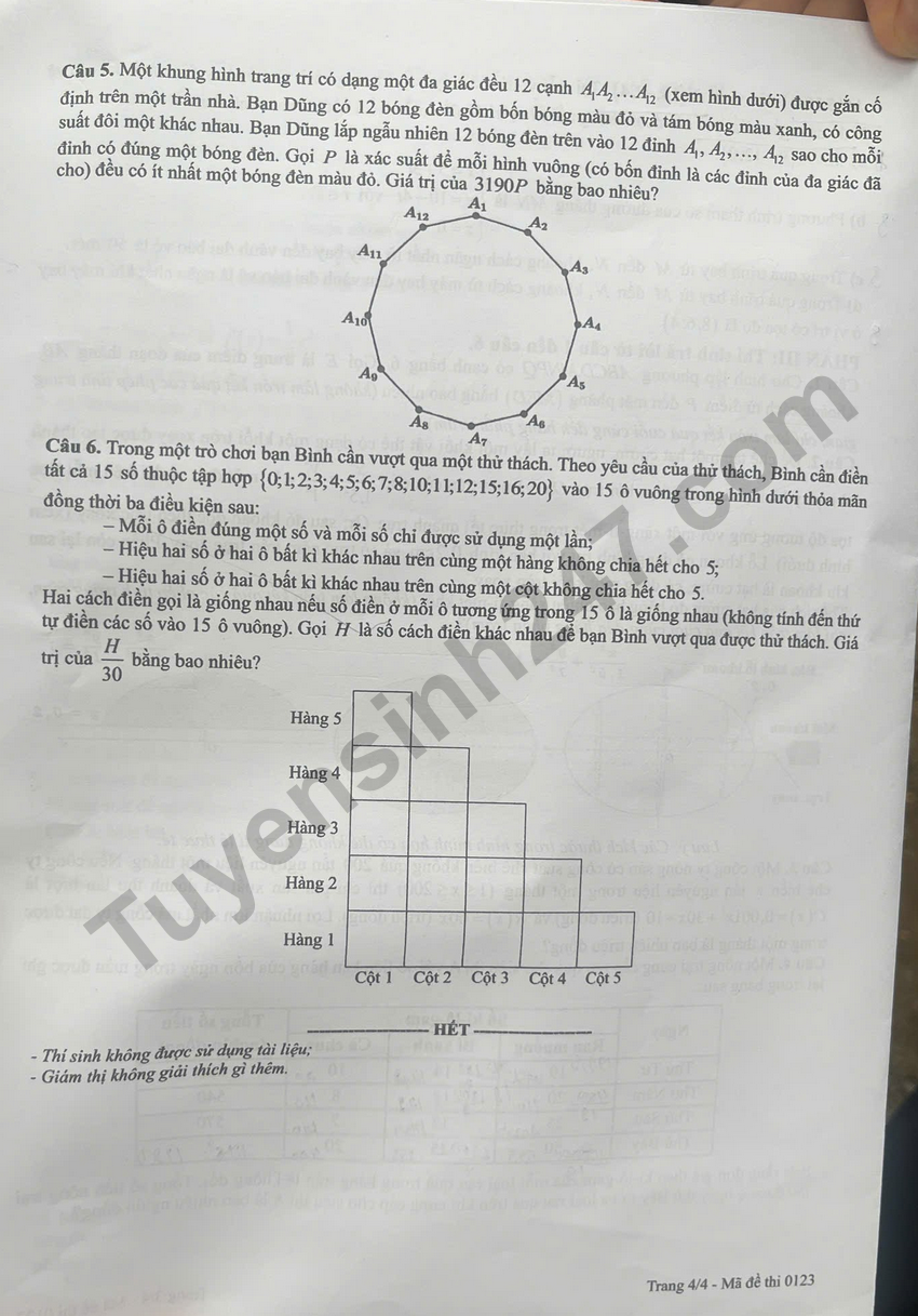Dap an chi tiet de thi tot nghiep THPT 2026 mon Toan - Ma de 0123